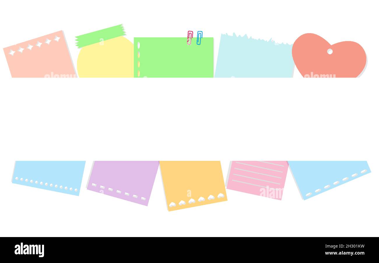 Note stickers and labels with shadows and clips and tape. Office and ...