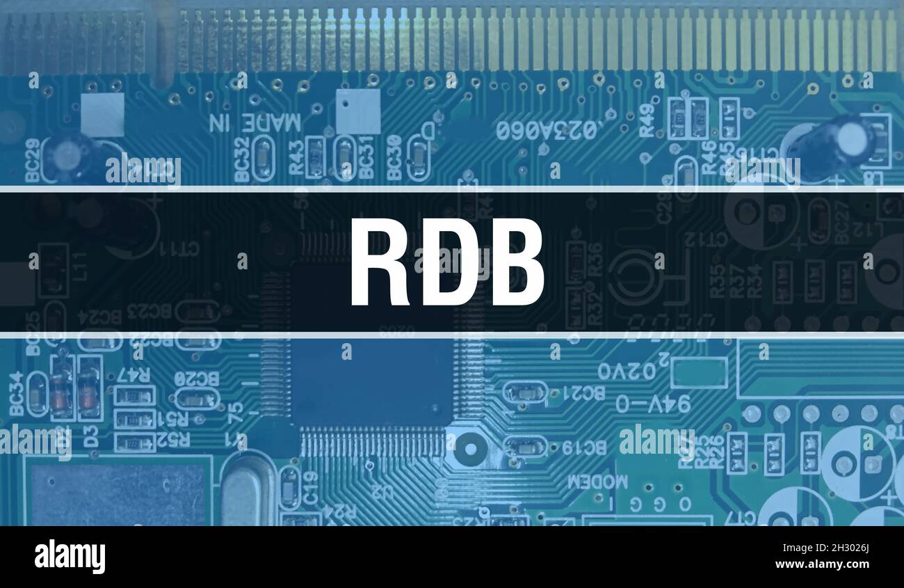RDB concept with Computer motherboard. RDB text written on Technology ...