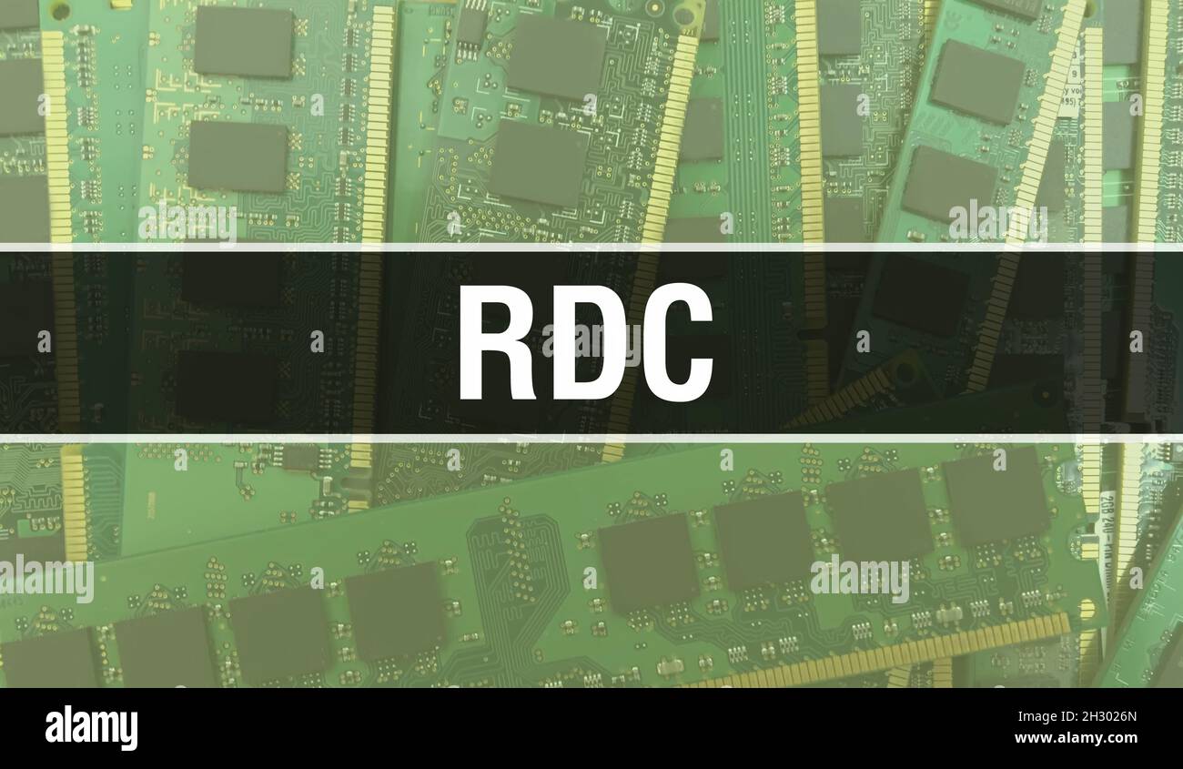 RDC text written on Circuit Board Electronic abstract technology background of software developer and Computer script. RDC concept of Integrated Circu Stock Photo