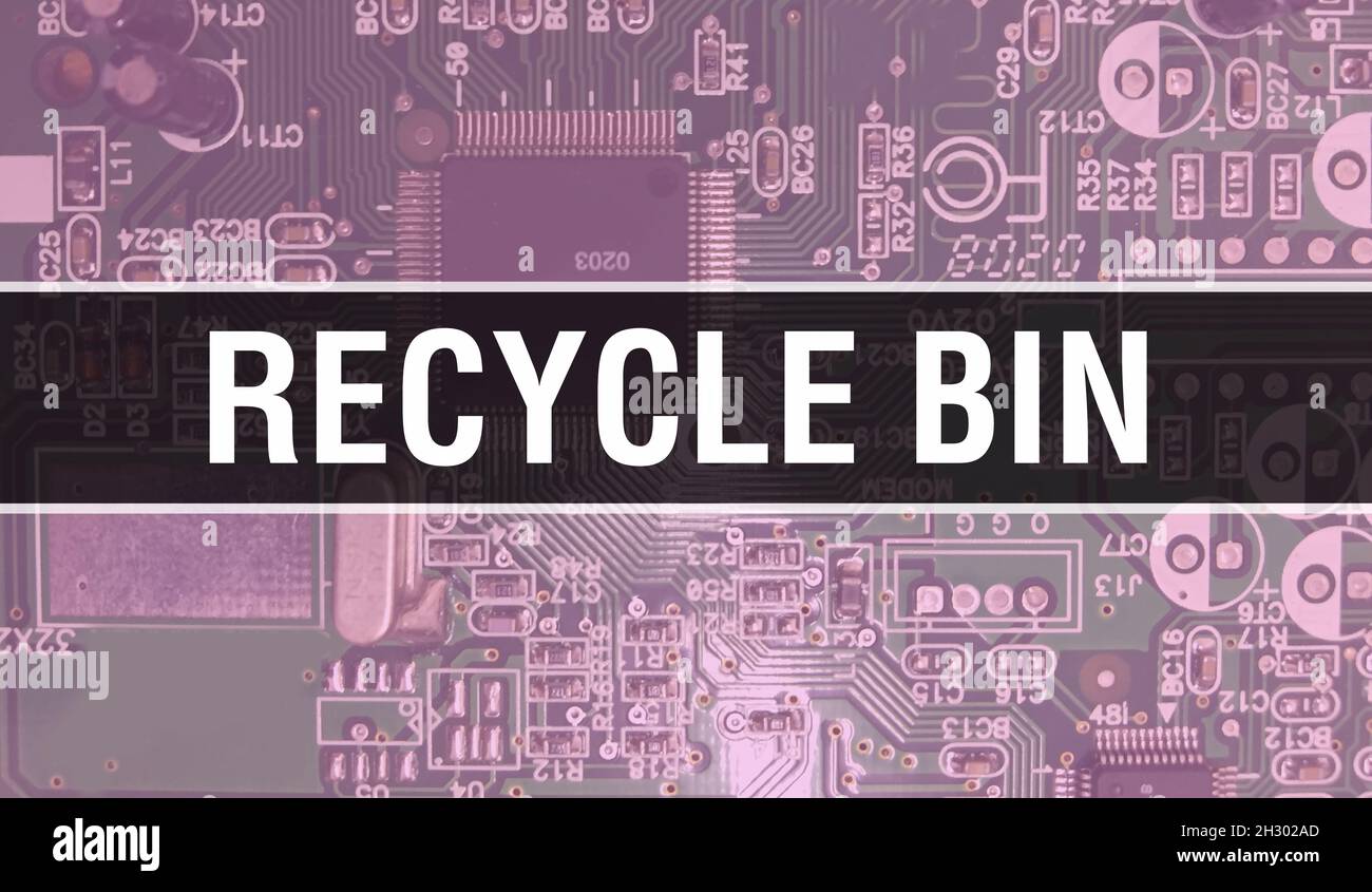 Recycle Bin concept illustration using Computer Chip in Circuit Board. Recycle Bin close up of
