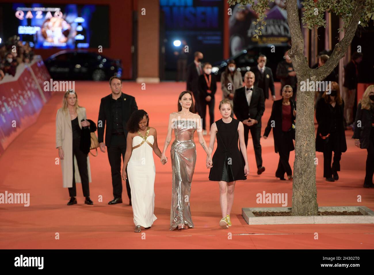 Rome, Italy. 24th Oct, 2021. Zahara Marley Jolie-Pitt, Angelina Jolie and Shiloh Jolie-Pitt attend the red carpet of the movie Eternals at the Auditorium Parco della Musica. (Photo by Mario Cartelli/SOPA Images/Sipa USA) Credit: Sipa USA/Alamy Live News Stock Photo