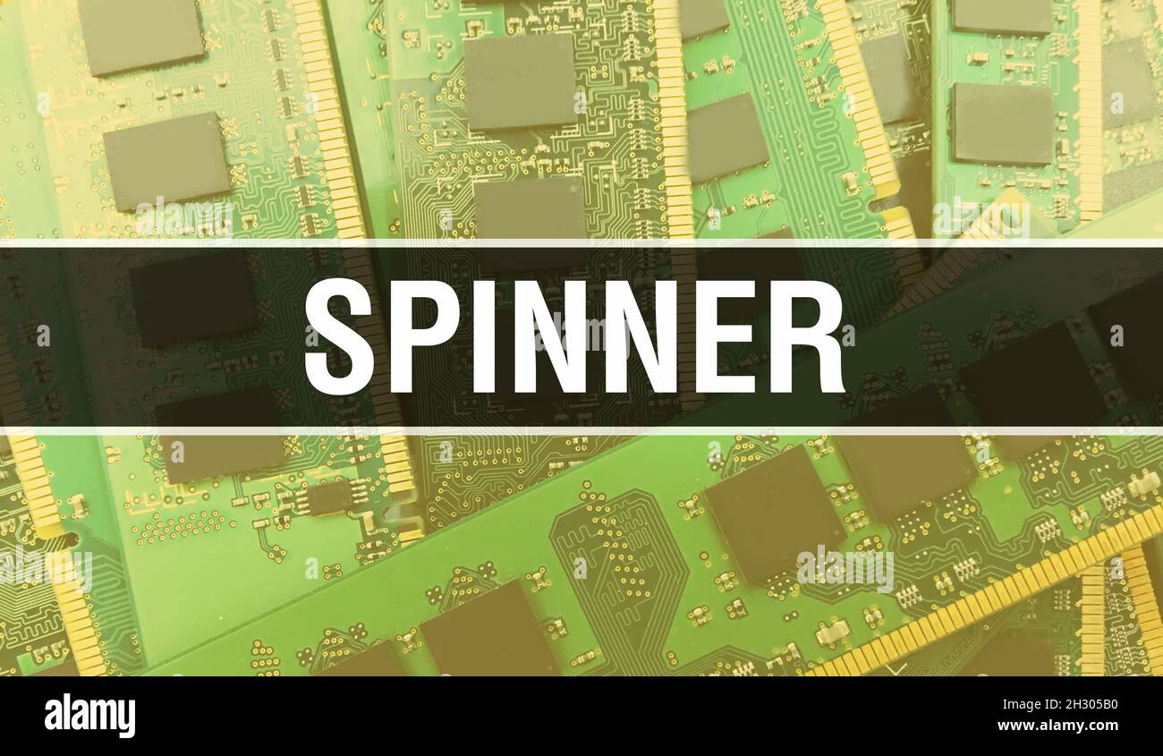 Spinner concept with Computer motherboard. Spinner text written on