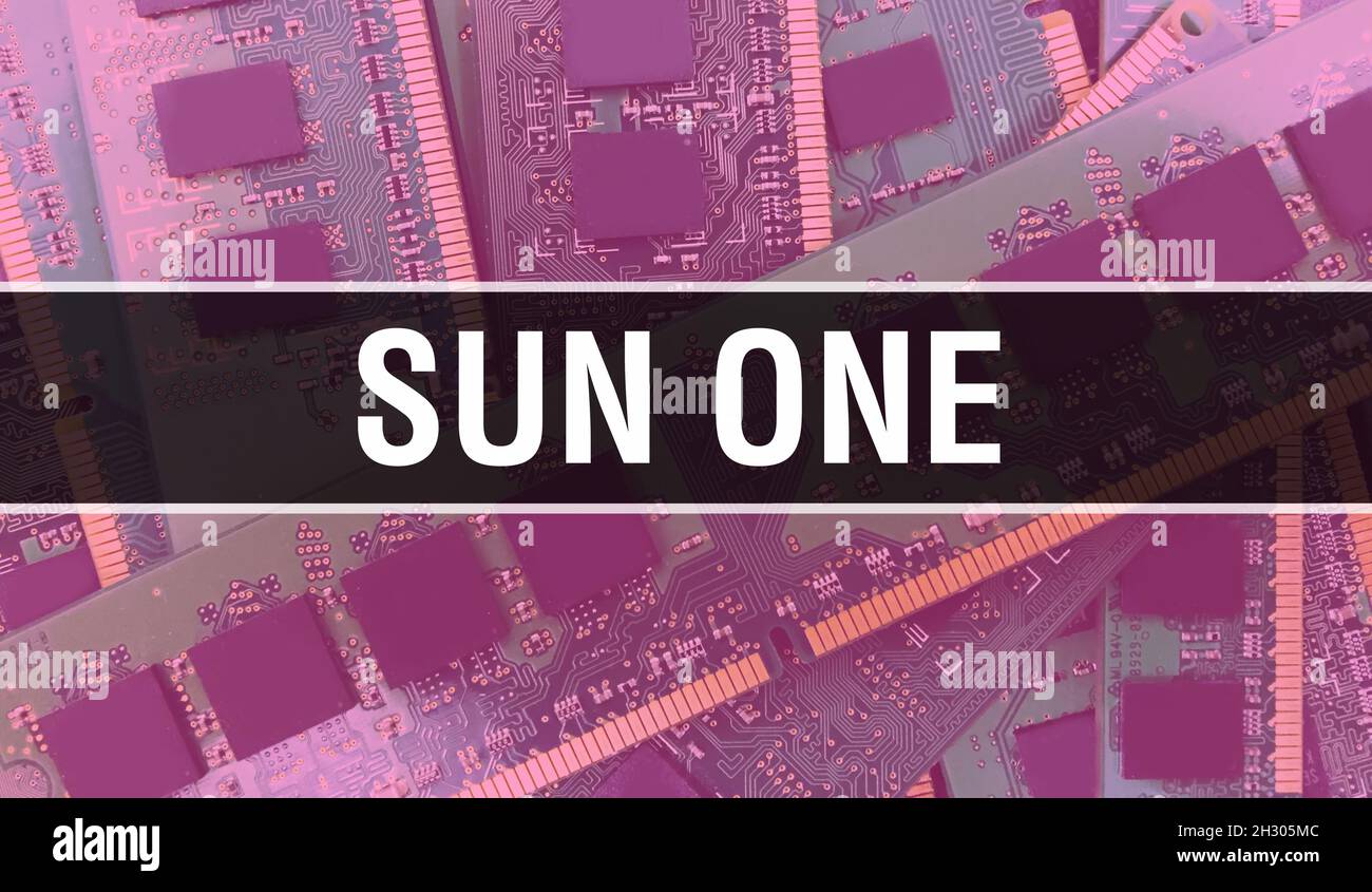 Sun ONE text written on Circuit Board Electronic abstract technology ...