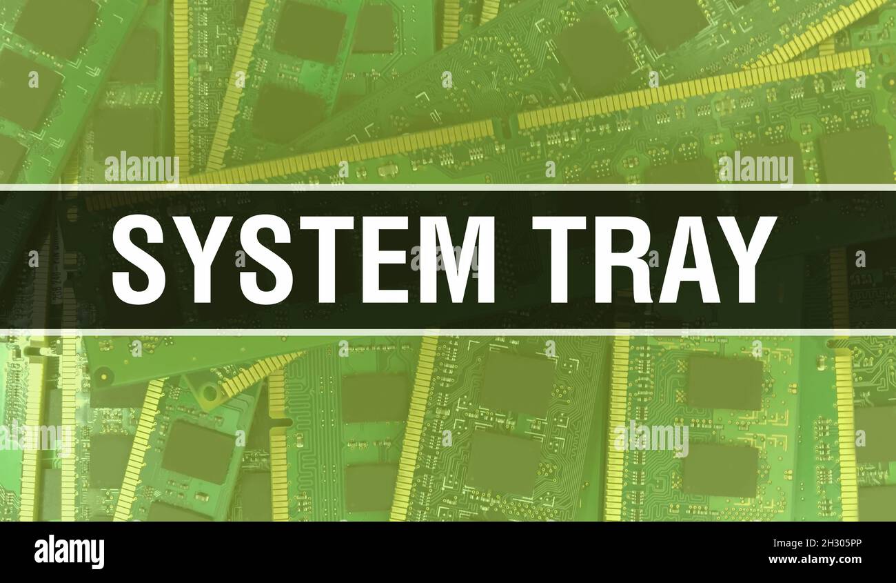 System Tray concept illustration using Computer Chip in Circuit Board