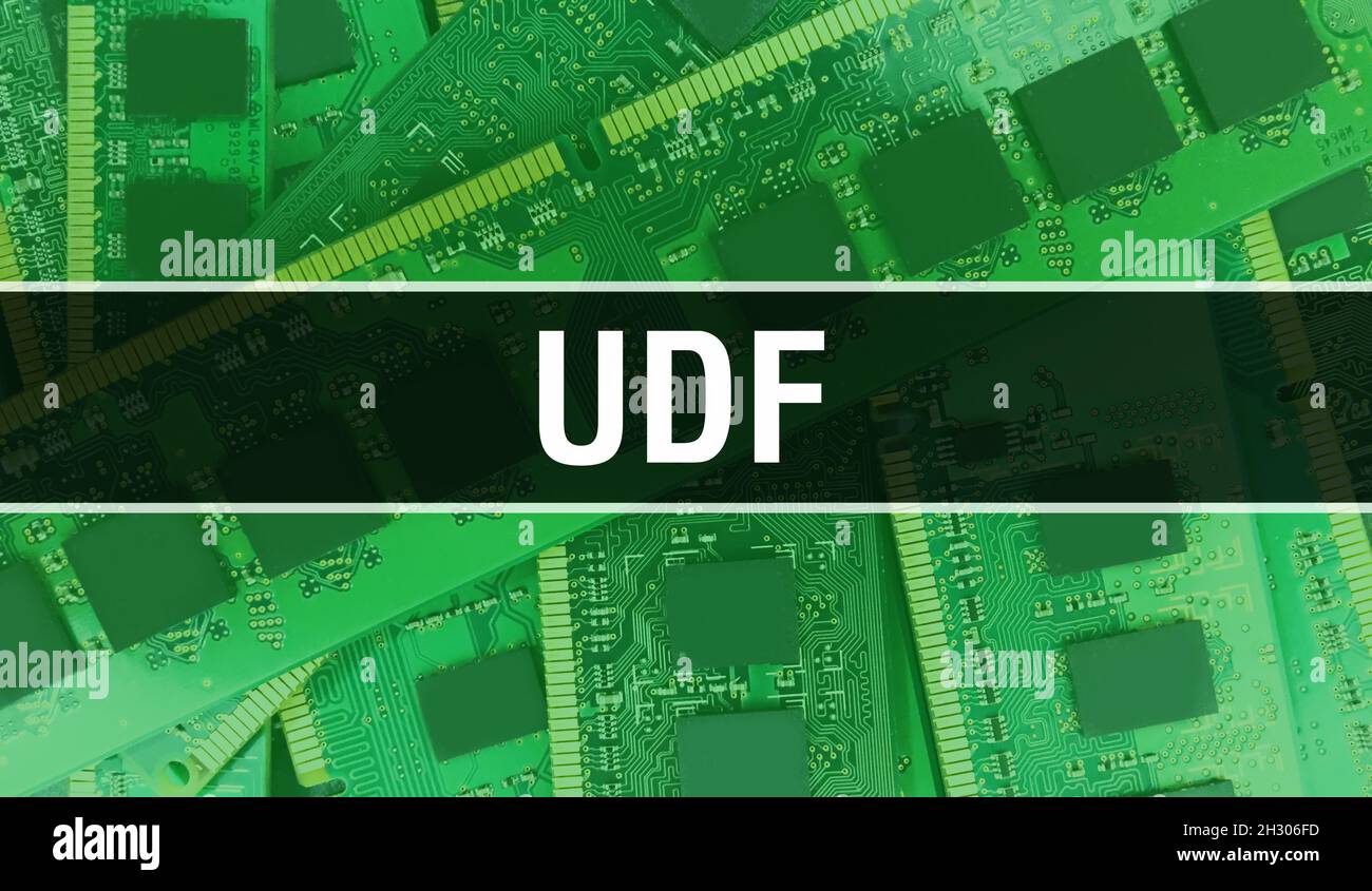 UDF concept with Electronic Integrated Circuit on circuit board. UDF