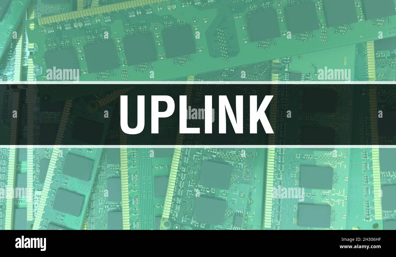 Uplink concept with Electronic Integrated Circuit on circuit board. Uplink with Computer Chip in Circuit Board abstract technology background and Chip Stock Photo