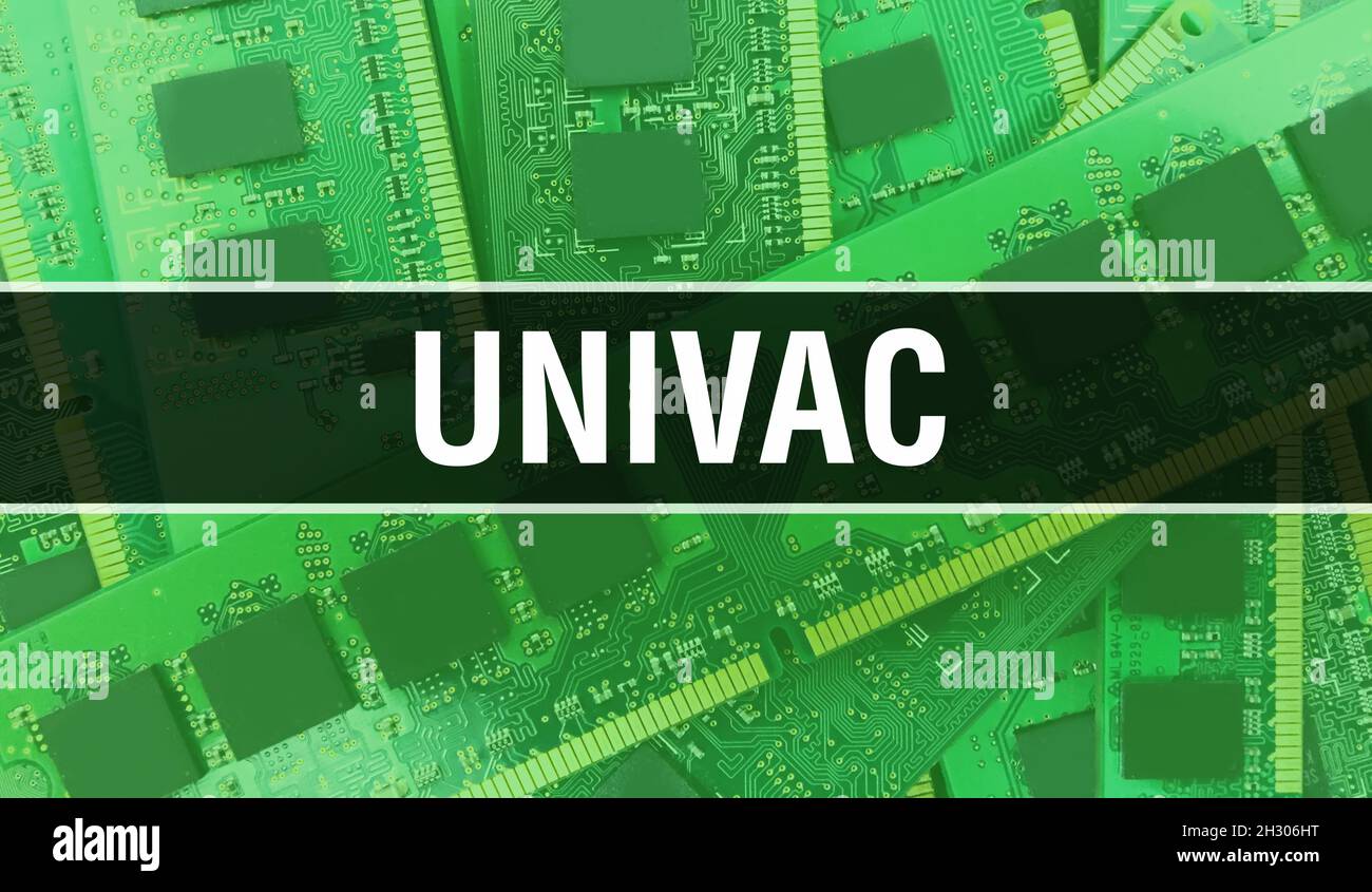 UNIVAC text written on Circuit Board Electronic abstract technology background of software developer and Computer script. UNIVAC concept of Integrated Stock Photo