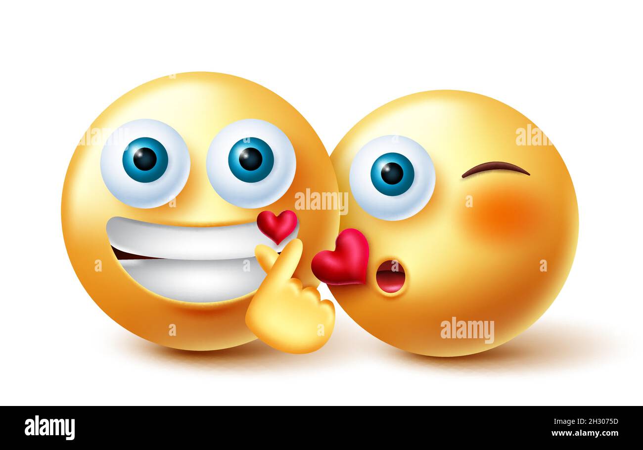 Smileys couple emoji vector design. Inlove 3d emoji characters in