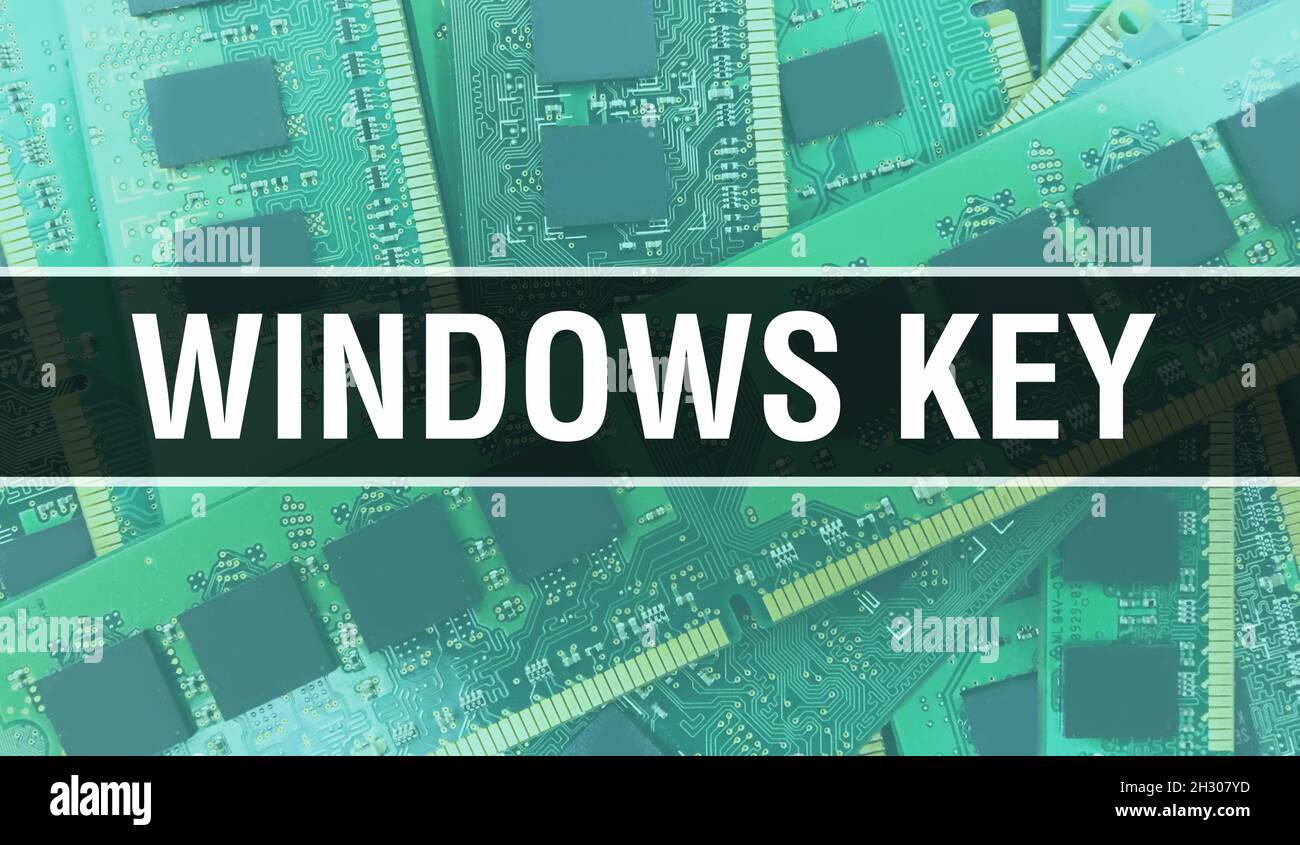 Windows Key concept illustration using Computer Chip in Circuit Board