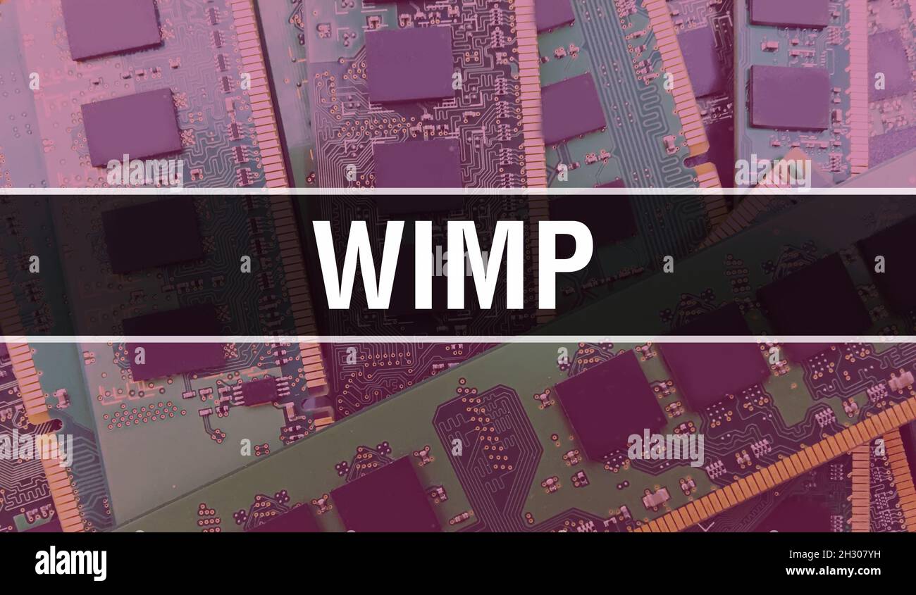 WIMP text written on Circuit Board Electronic abstract technology background of software developer and Computer script. WIMP concept of Integrated Cir Stock Photo