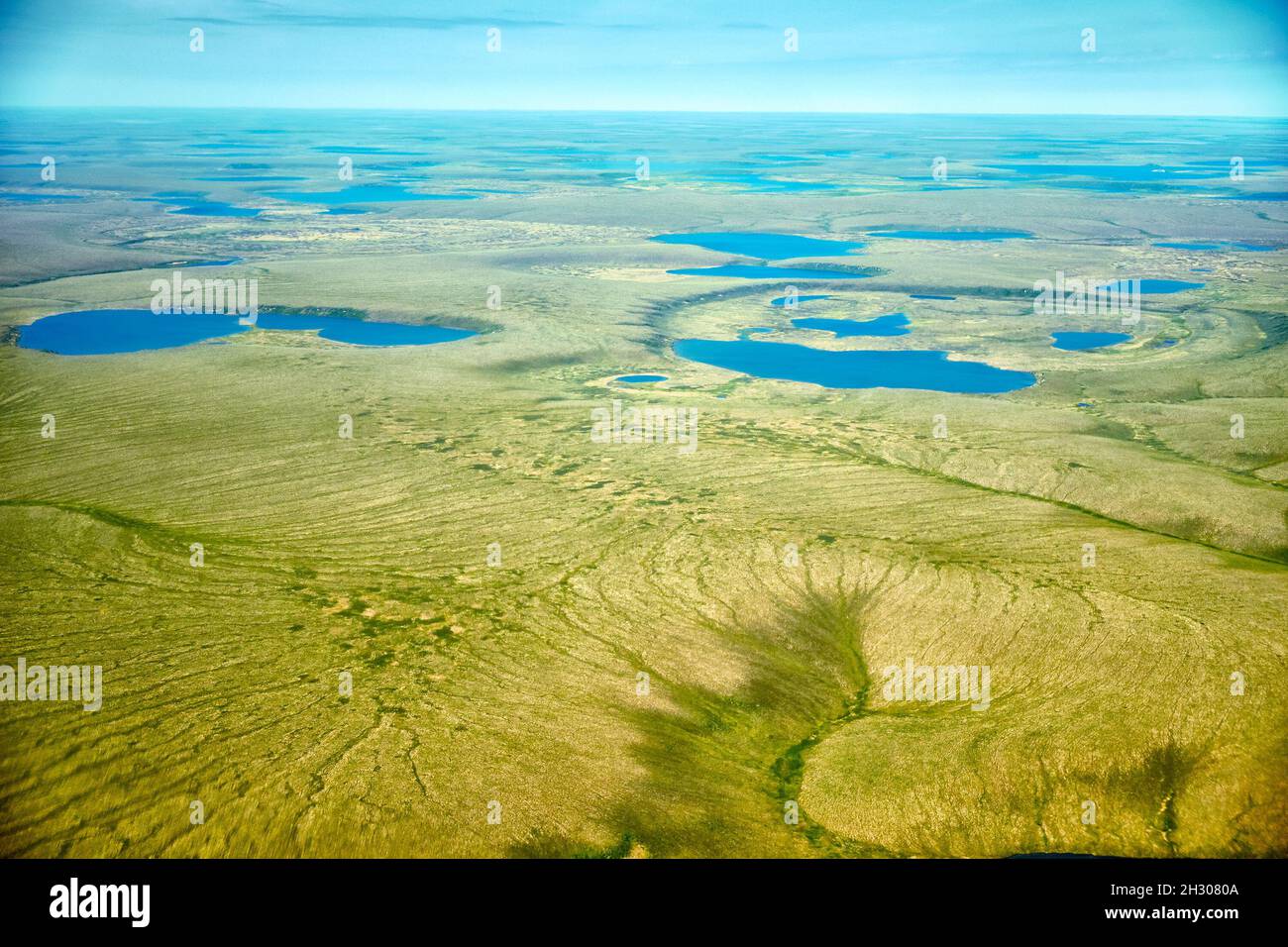 Aerial view on North Yakutia tundra landscapes from a plane Stock Photo