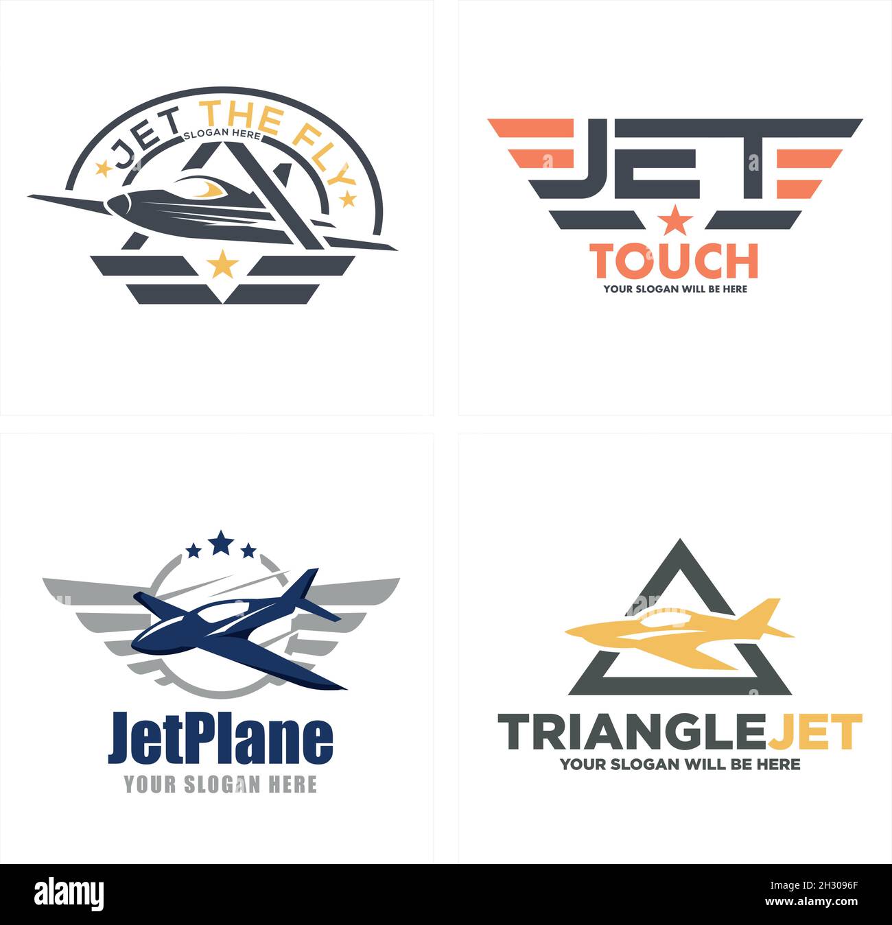 Modern military aviation flight jet airplane logo design Stock Vector