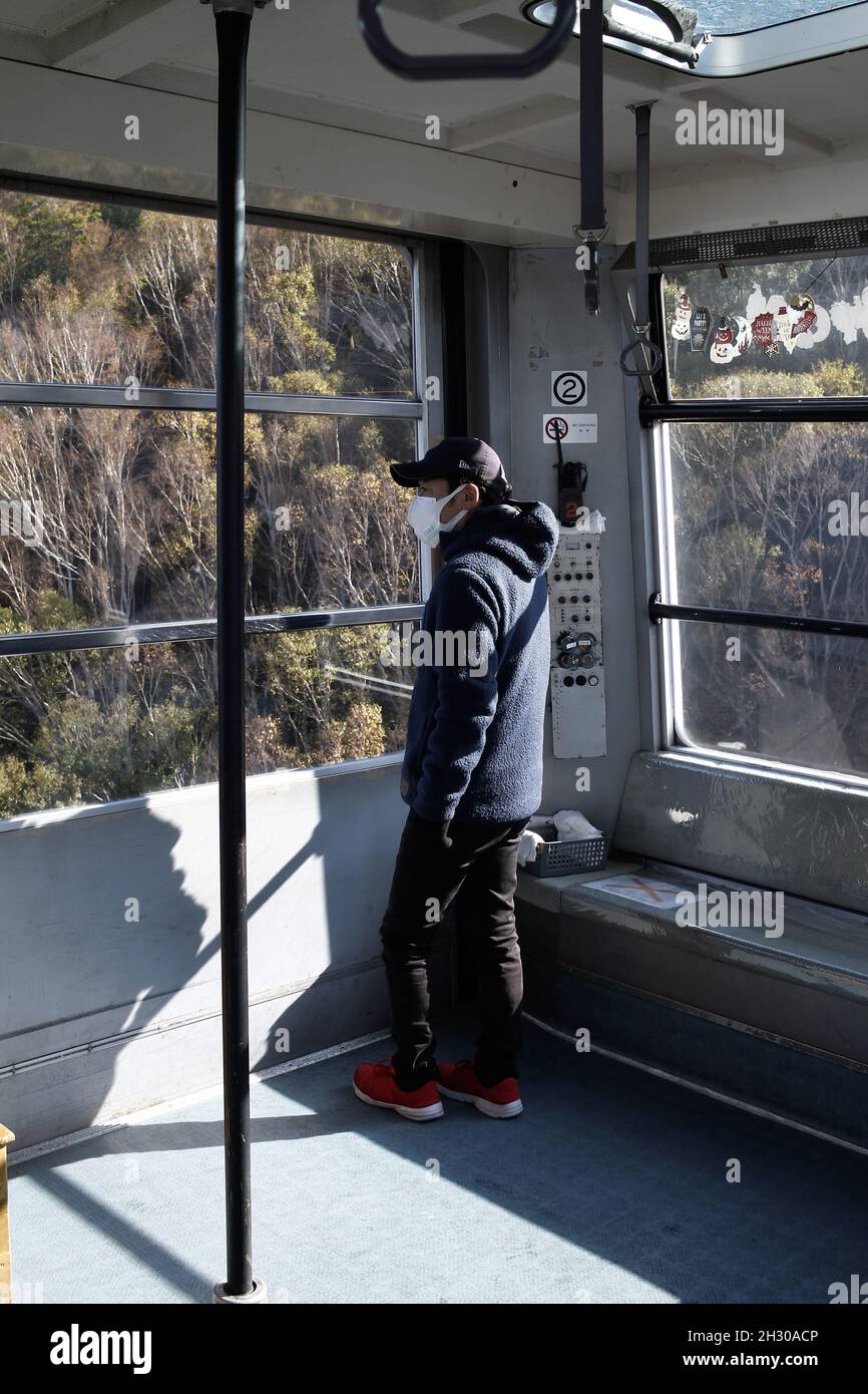 Ryuoo Ropeway Nagano, Japan, 2021-22-10 , Peoples inside the gondola at the sora ...