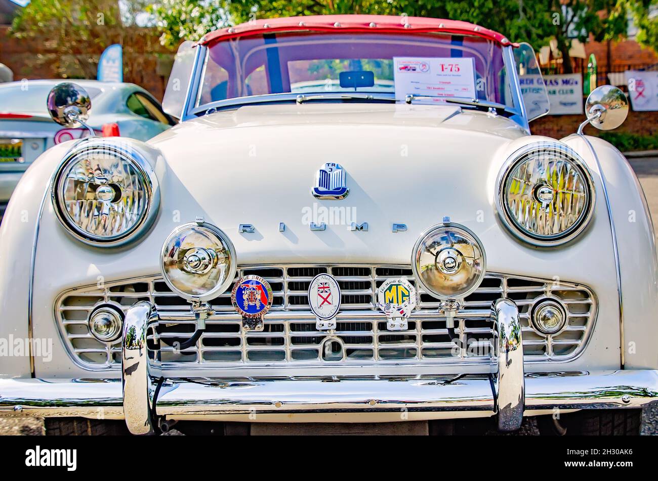 A vintage 1966 Triumph TR3 is displayed at the 31st annual British Car Festival, Oct. 24, 2021, in Fairhope, Alabama. Stock Photo