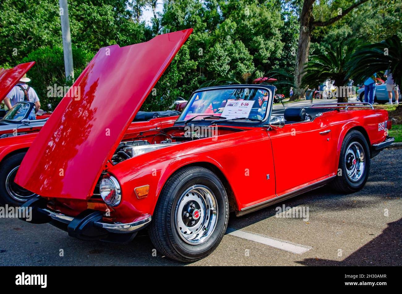 A 1974 Triumph TR6 is displayed at the 31st annual British Car Festival, Oct. 24, 2021, in Fairhope, Alabama. Stock Photo