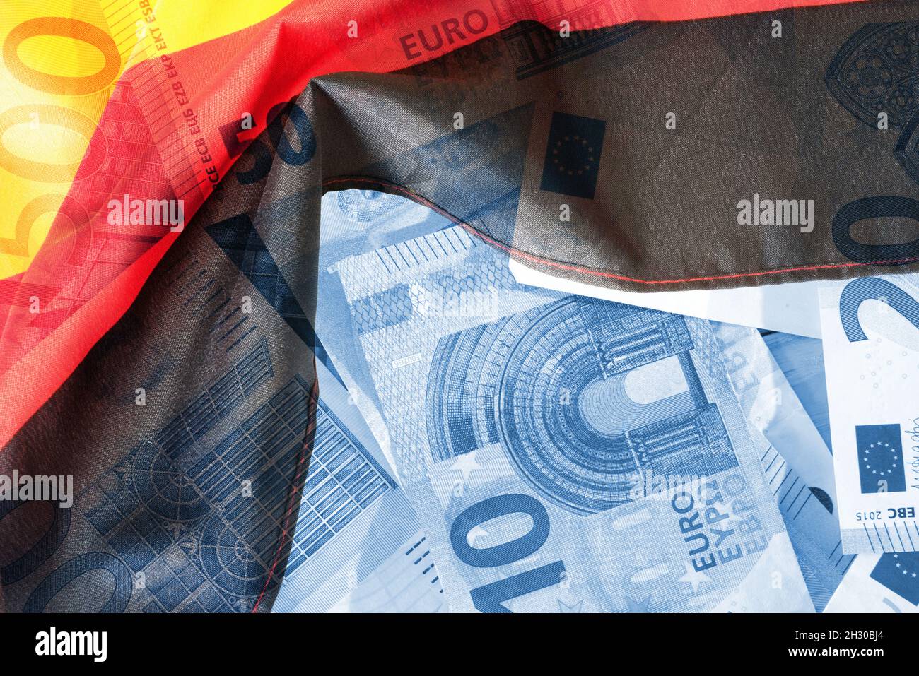 German flag and euro banknotes Stock Photo
