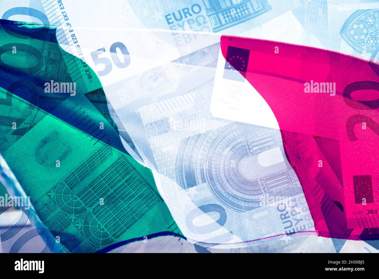Italian flag and euro banknotes Stock Photo