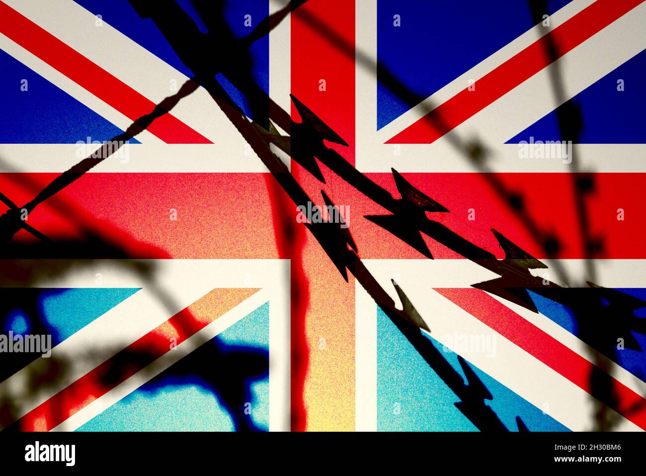 Flag of Great Britain and barbed wire Stock Photo