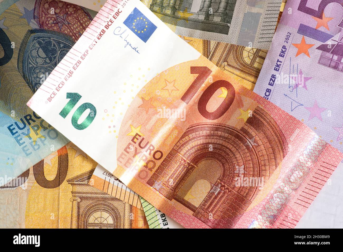 Many euro banknotes Stock Photo