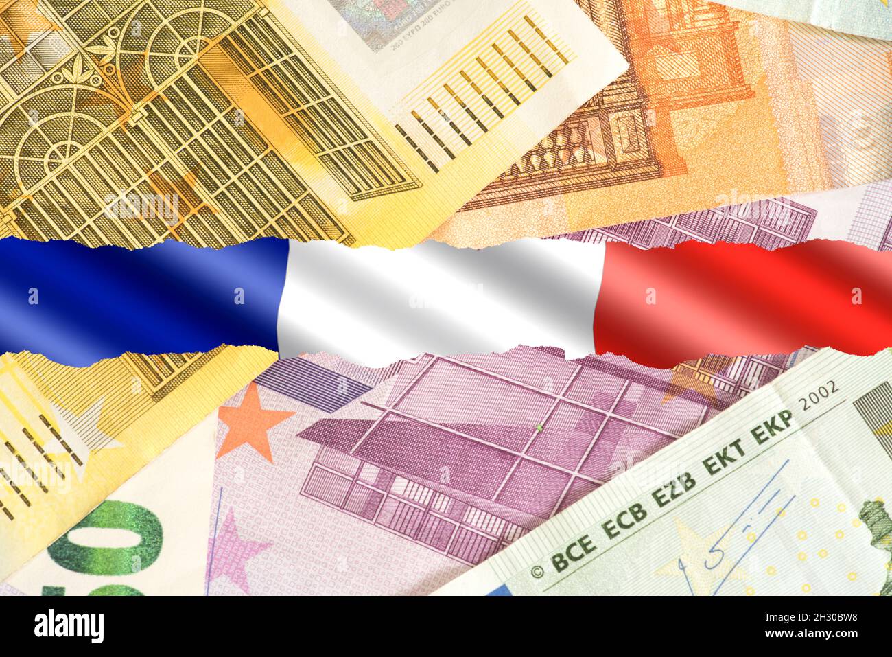 French flag and euro banknotes Stock Photo