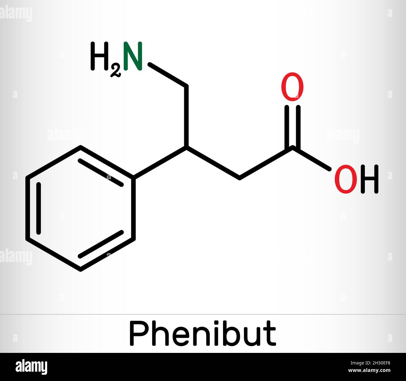 Phenibut molecule. It is central nervous system depressant with anxiolytic and sedative effects. Skeletal chemical formula. Vector illustration Stock Vector