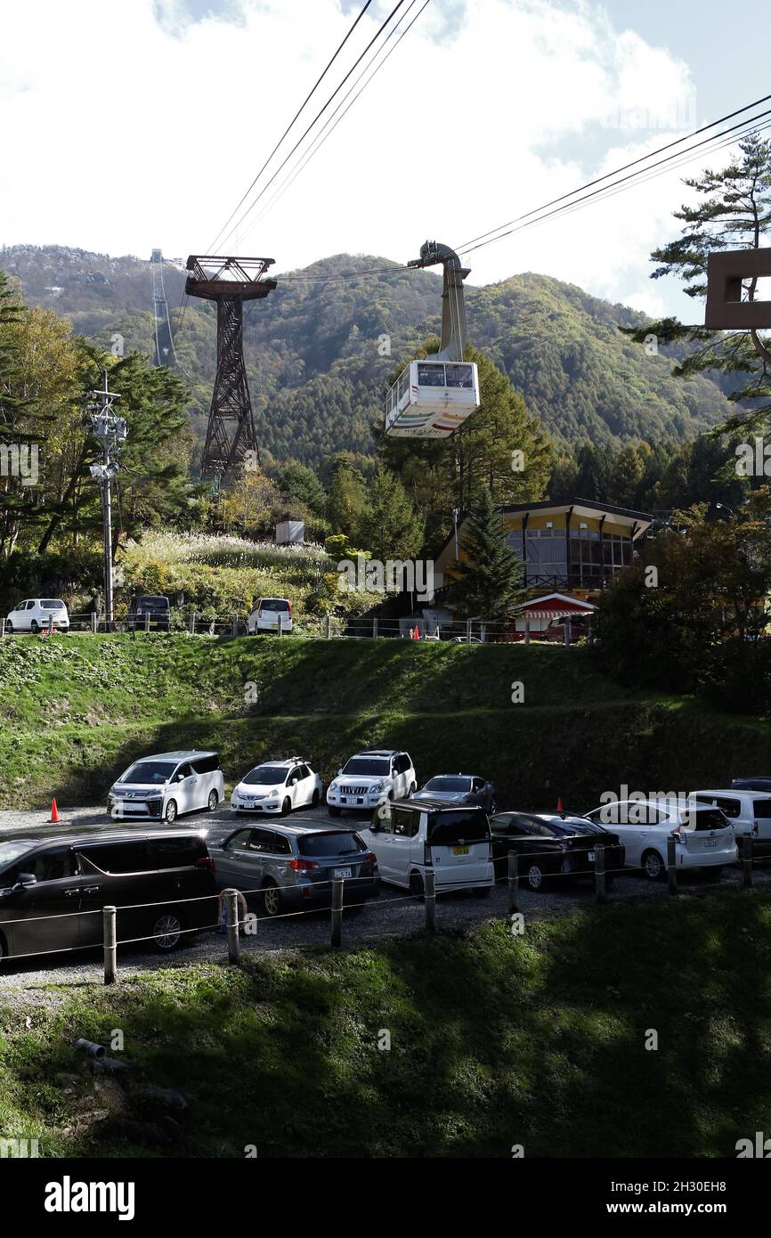 Ryuoo Ropeway Nagano, Japan, 2021-24-10 , Parking lot to the Ryuoo Sora Terrace, a ...