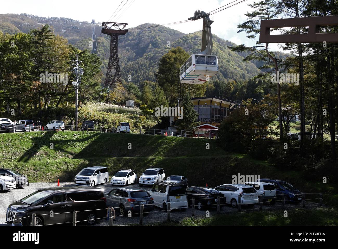 Ryuoo Ropeway Nagano, Japan, 2021-24-10 , Parking lot to the Ryuoo Sora Terrace, a ...