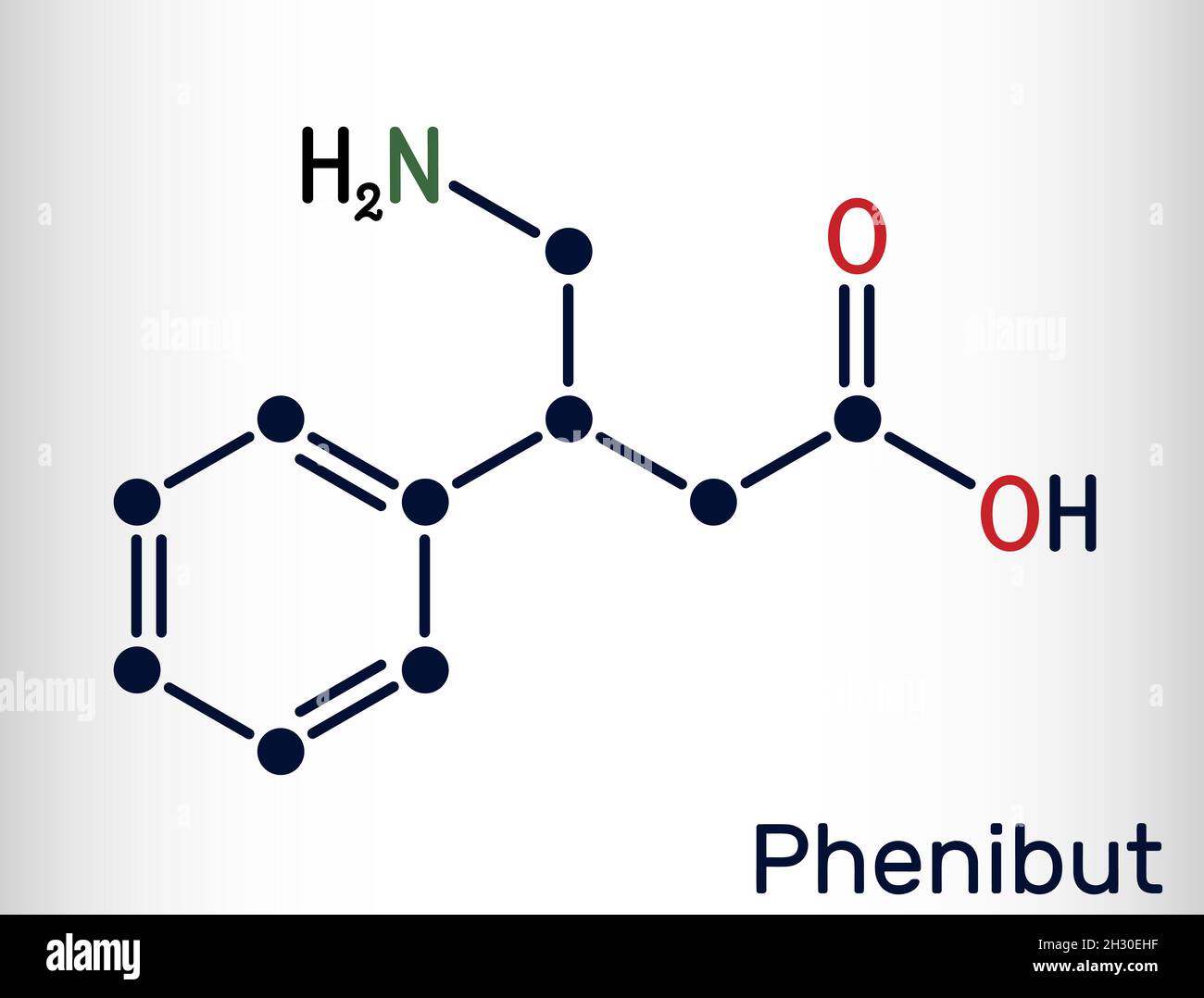 Phenibut molecule. It is central nervous system depressant with anxiolytic and sedative effects. Skeletal chemical formula. Vector illustration Stock Vector