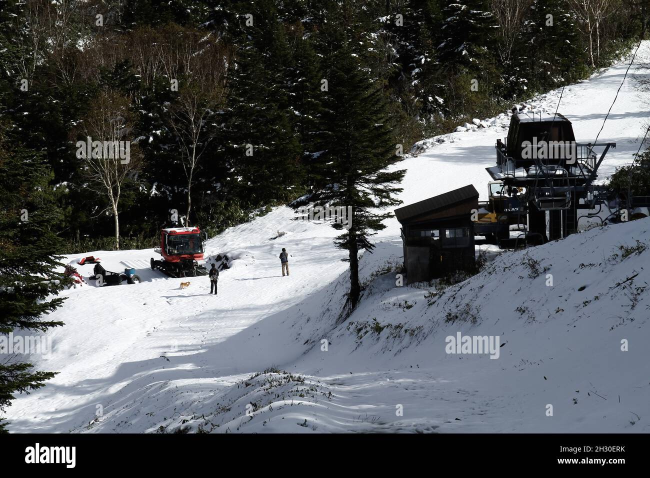 Ryuoo Ropeway Nagano, Japan, 2021-24-10 , Ski line path at the Ryuoo Sora Terrace, a ...