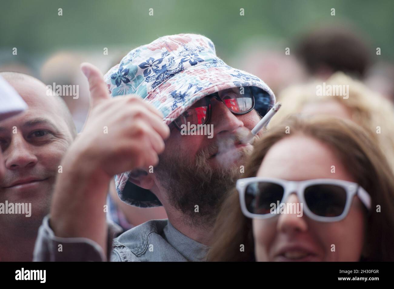 General view of the crowd at the Stone Roses gigs at Finsbury Park ...