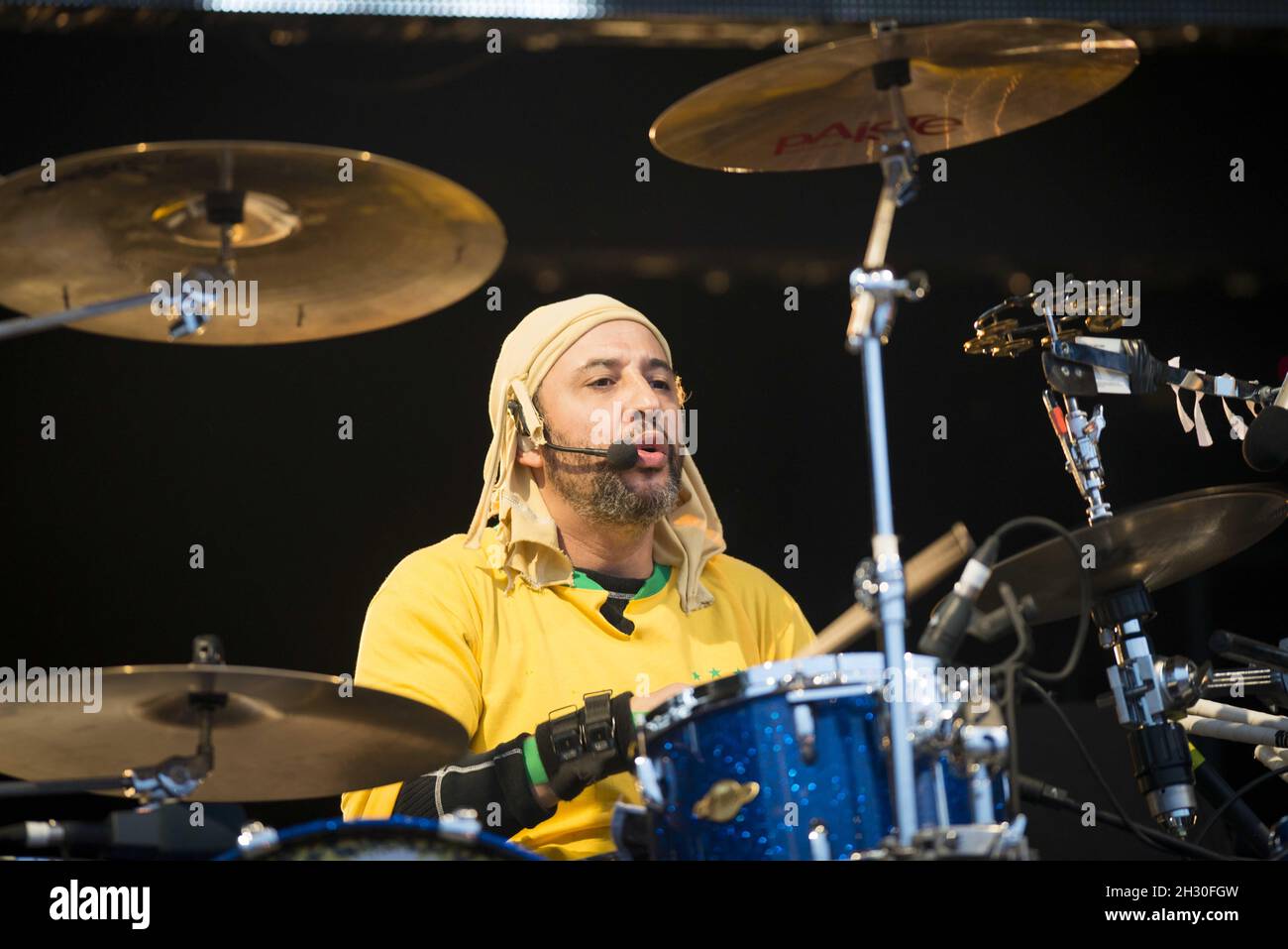 Alan Wren (Reni) of the Stone Roses performs live on stage at Finsbury
