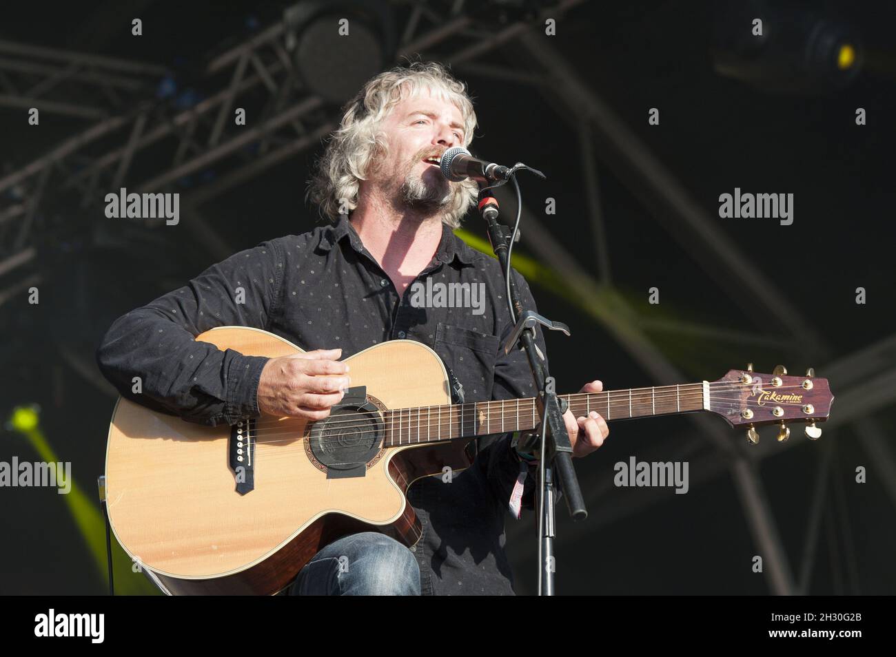 John Bramwell of I Am Kloot performs live on stage during day 1 of Camp Bestival, Lulworth Castle, Dorset Stock Photo