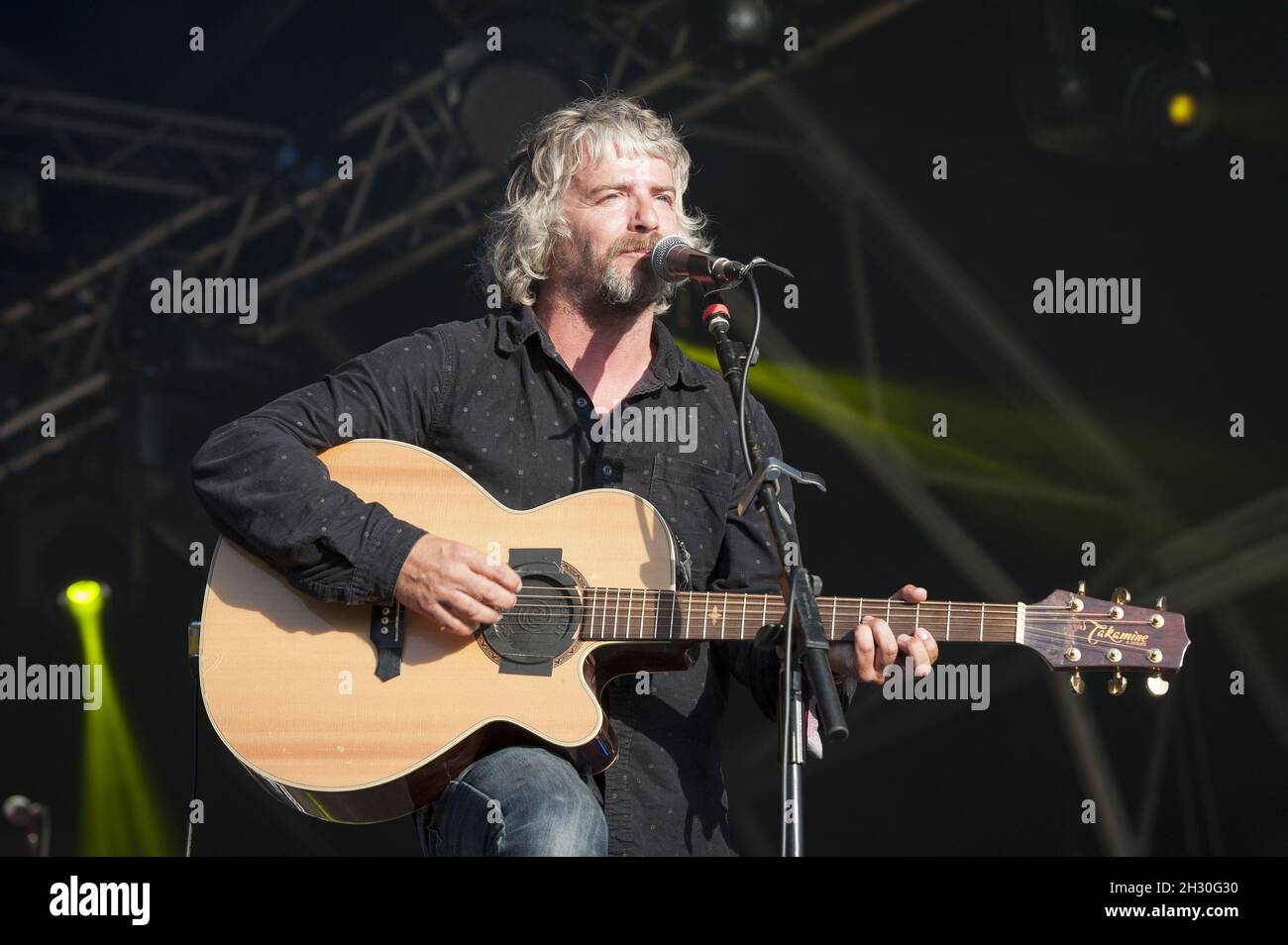 John Bramwell of I Am Kloot performs live on stage during day 1 of Camp Bestival, Lulworth Castle, Dorset Stock Photo