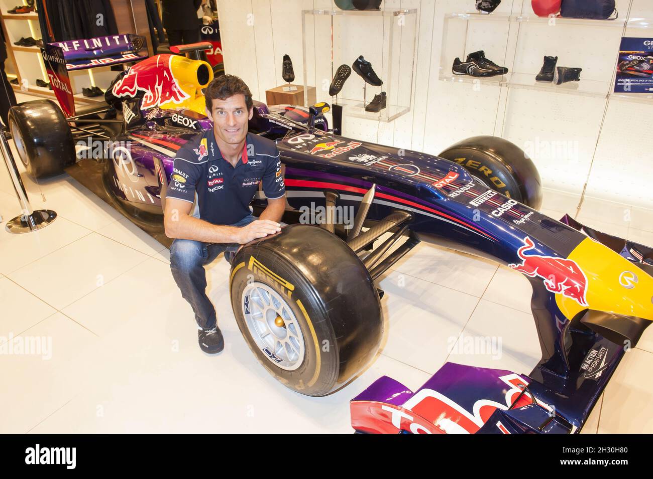 Mark Webber attending a photocall the GEOX store on Oxford Street, Stock - Alamy