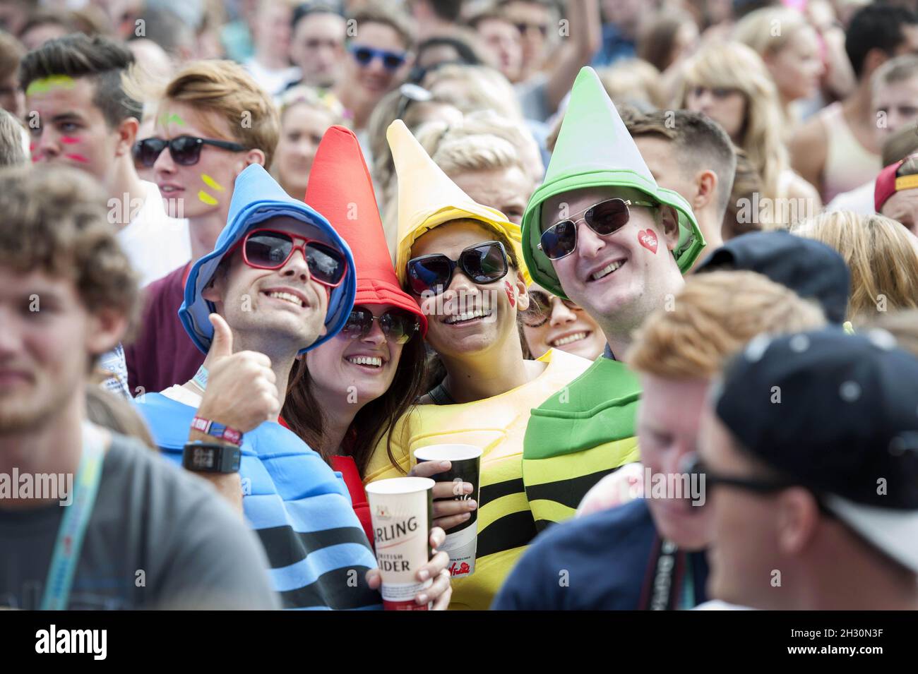 Festival goers on day 1 of V Festival 2014 at Hylands Park in Chelmsford Stock Photo