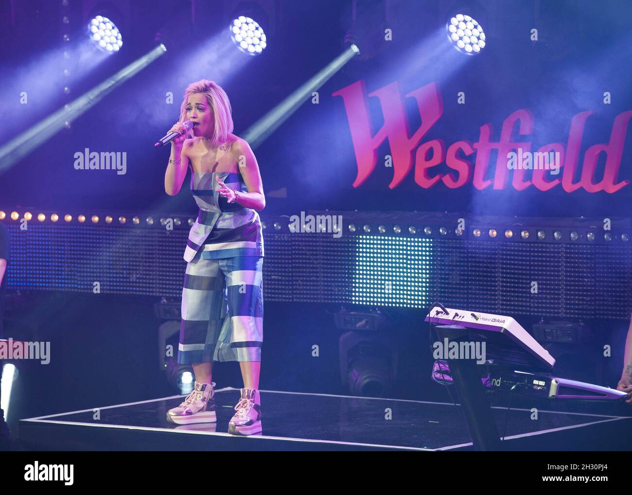 Rita Ora performs live at Westfield during the Christmas Lights switch