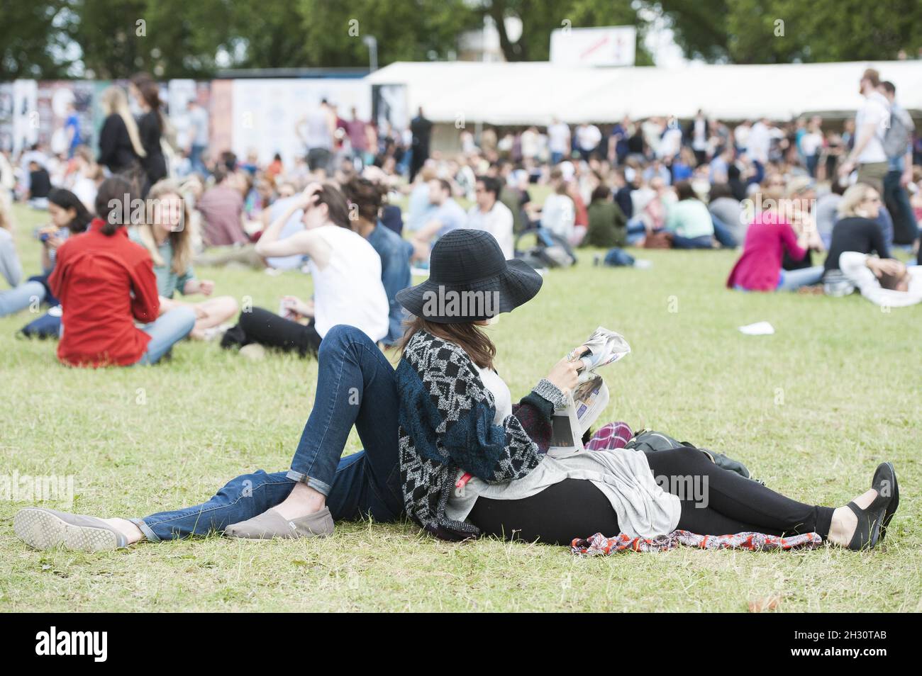 Festival goers relax in Victoria park, on Day 1 of Field Day, Victoria