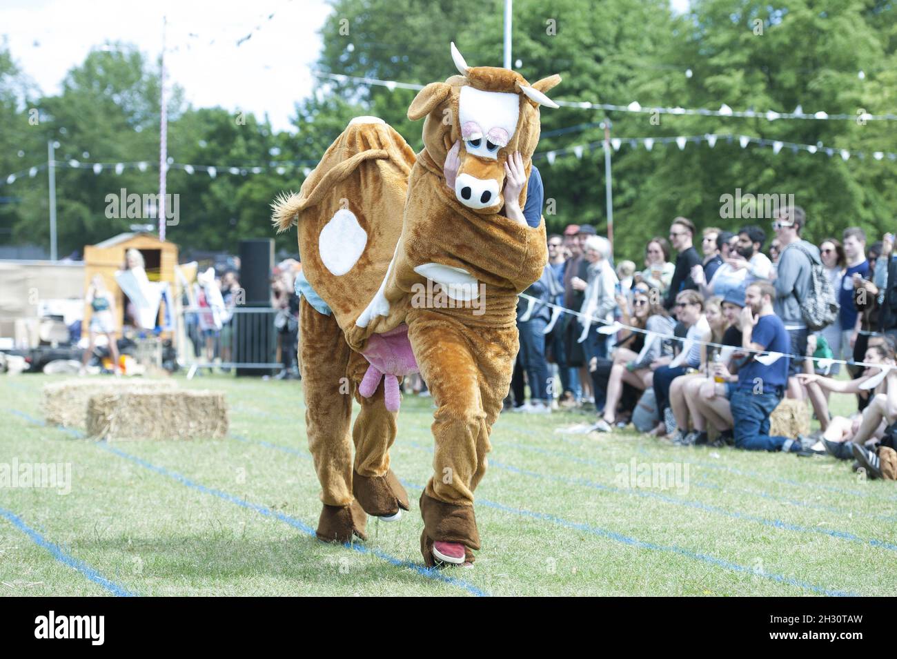 Festival goers participate in the pantomime horse race on Day 1 of