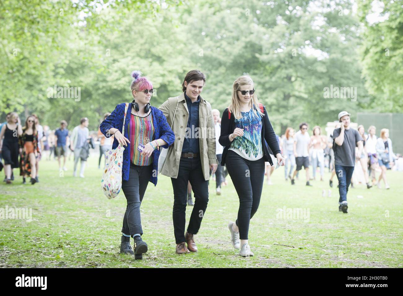 Festival goers arrive at Field Day, Victoria Park London Stock Photo