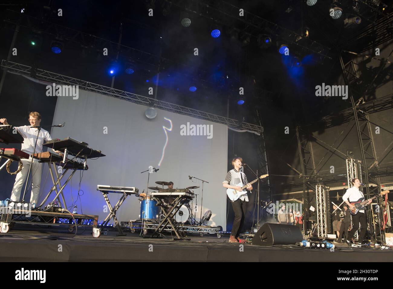 Django Django live on stage on Day 1 of Field Day, Victoria Park