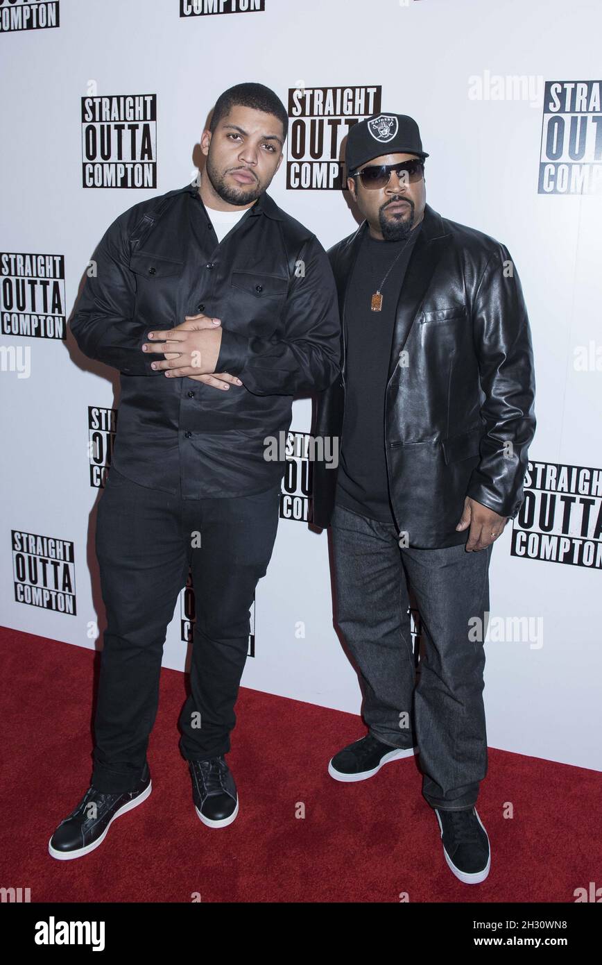 O'Shea Jackson Jr and Ice Cube (right) arrive at the Straight Outta