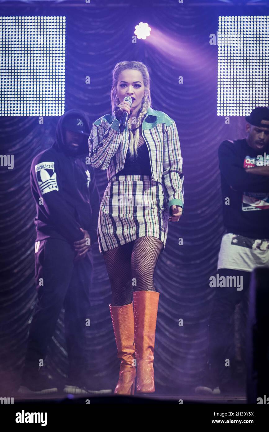 Rita Ora performs live on stage at the Kiss FM Haunted House Party, at the  SSE Wembley Arena in London Stock Photo - Alamy