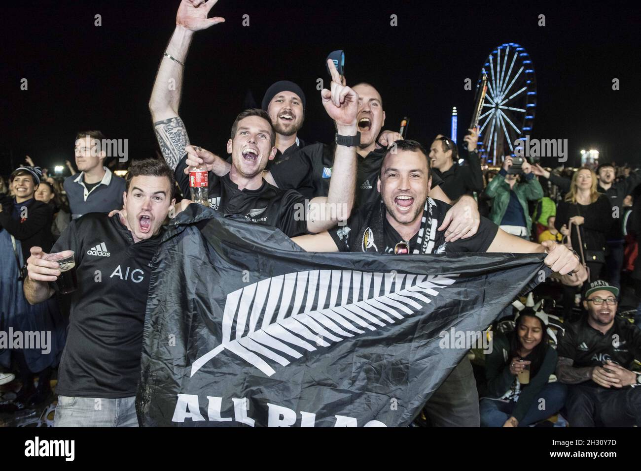 New Zealand Rugby Fans Celebrate winning the Rugby World Cup 2015, at
