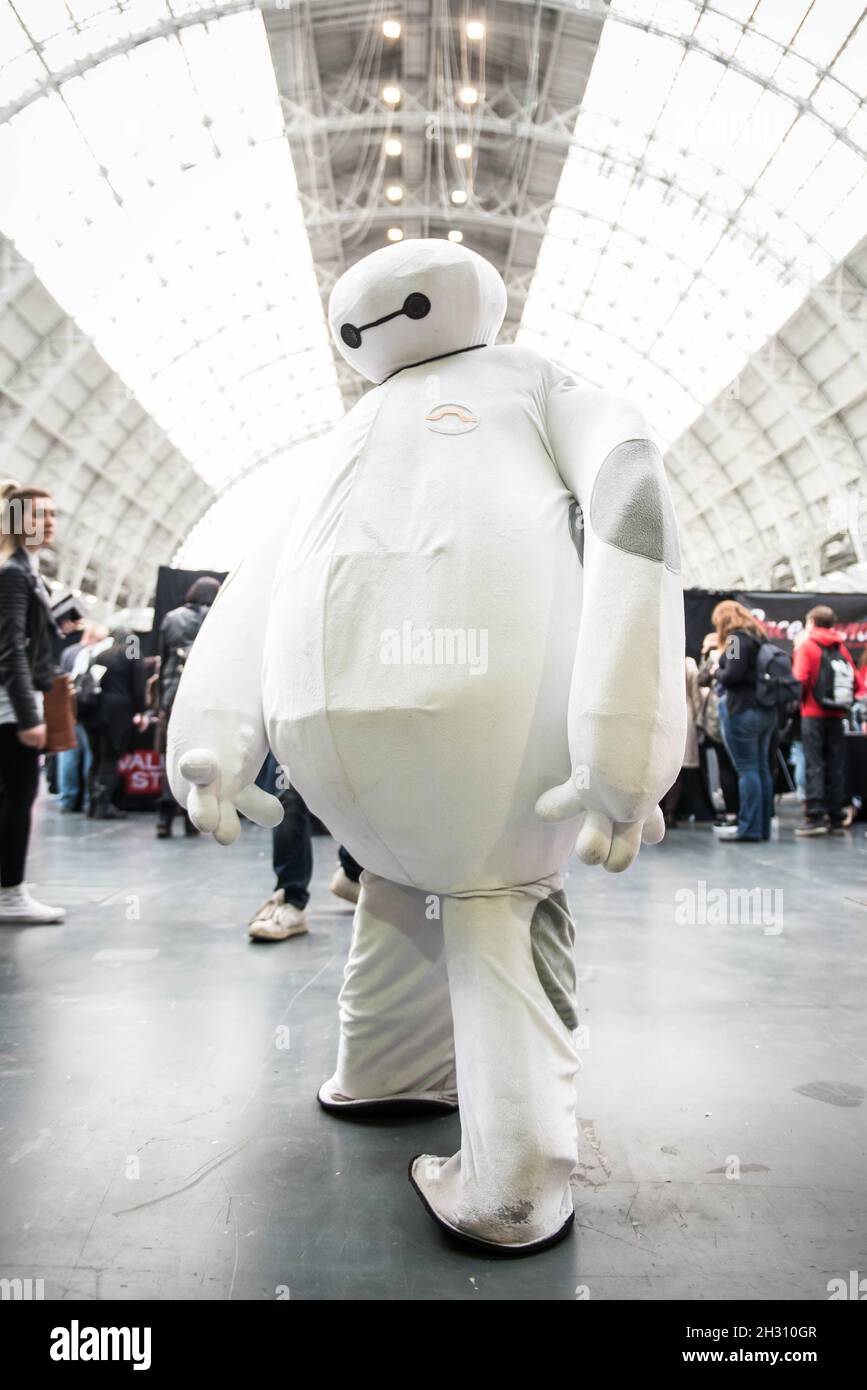 Cosplayer dressed as Baymax attends the Walker Stalker London 2016, at Olympia in London. Stock Photo