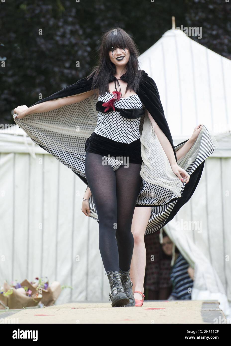 Daisy Lowe walks the catwalk wearing Pearl Lowe's designs at Pearl Lowe