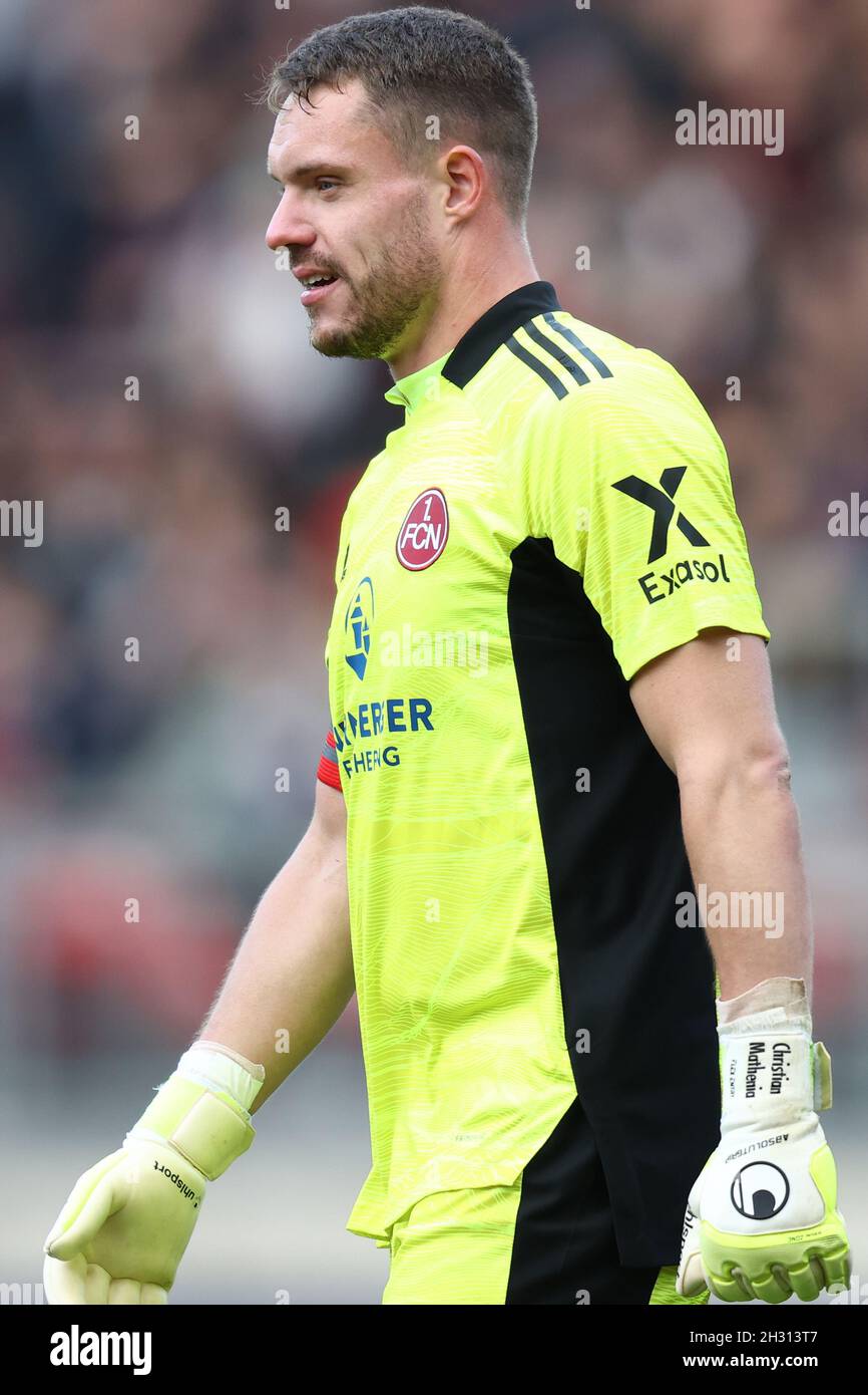 Nuremberg, Germany. 23rd Oct, 2021. Soccer: 2. Bundesliga, 1. FC Nürnberg - 1. FC Heidenheim, Matchday 11 at Max-Morlock-Stadion. Nuremberg goalkeeper Christian Mathenia after the match. Credit: Daniel Karmann/dpa - IMPORTANT NOTE: In accordance with the regulations of the DFL Deutsche Fußball Liga and/or the DFB Deutscher Fußball-Bund, it is prohibited to use or have used photographs taken in the stadium and/or of the match in the form of sequence pictures and/or video-like photo series./dpa/Alamy Live News Stock Photo