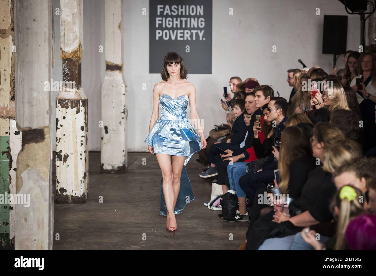 A Model walks the catwalk at Oxfam's Fashion Fighting Poverty catwalk