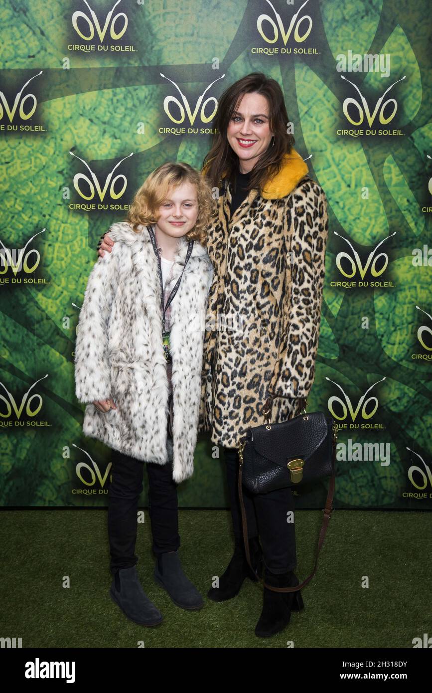 Jill Halfpenny and her daughter arrive at the press night of Cirque Du Soleil's 'OVO' at the
