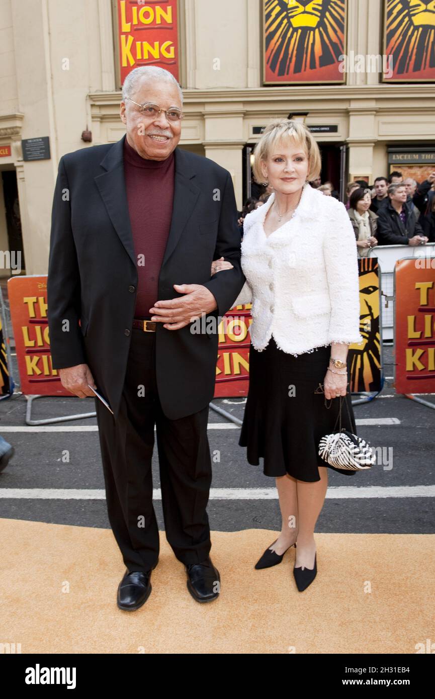 James Earl Jones and Wife attend the 10 Year Anniversary performance of Disney's 'The Lion King' at the Lyceum Theatre, London.  Stock Photo