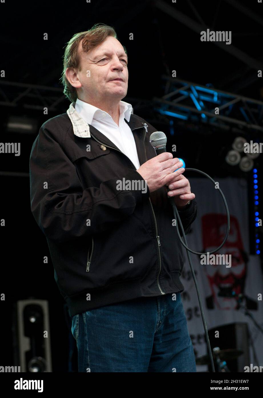 Mark E.Smith of The Fall performs at Camp Bestival, Lulworth Castle in Dorset. Stock Photo